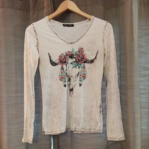 Urban X Western Skull/Floral Print T-Shirt Med
